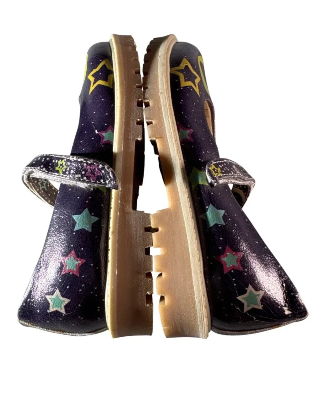 GOBY Girl's Navy Blue Star Design Mary Jane Shoes Adjustable Strap Rubber Soles